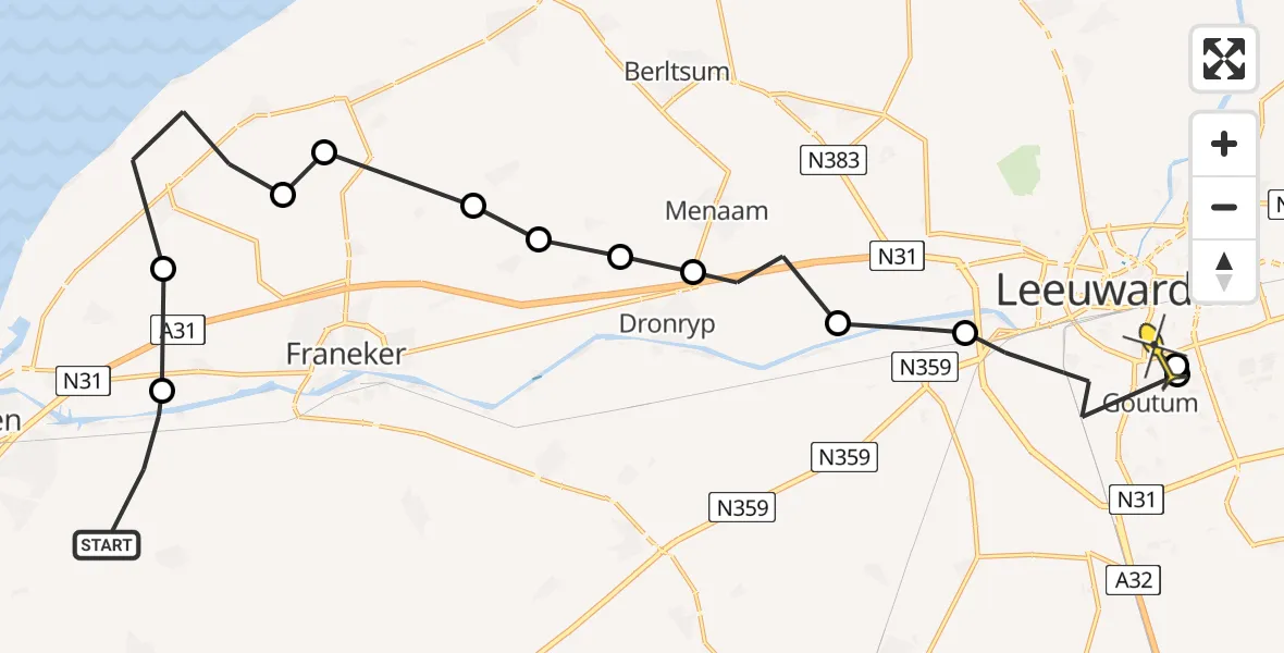 Routekaart van de vlucht: Ambulanceheli naar Leeuwarden, Ieslumbuorren