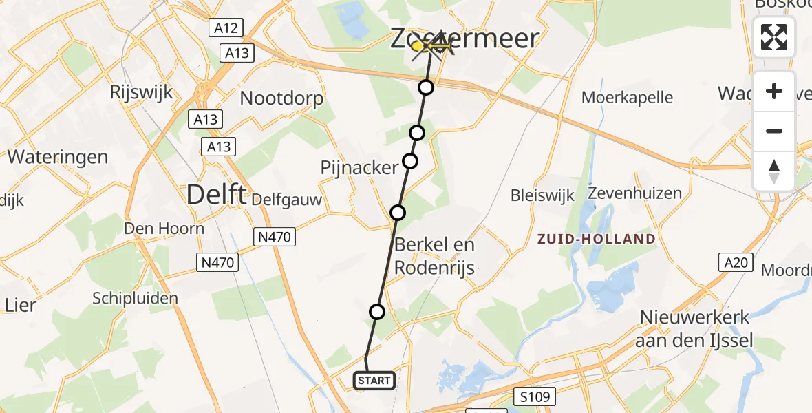 Routekaart van de vlucht: Lifeliner 2 naar Zoetermeer, A16 Rotterdam