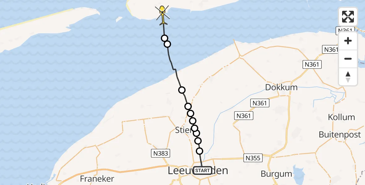 Routekaart van de vlucht: Ambulancehelikopter naar Ballum, Veronica Watfordpad