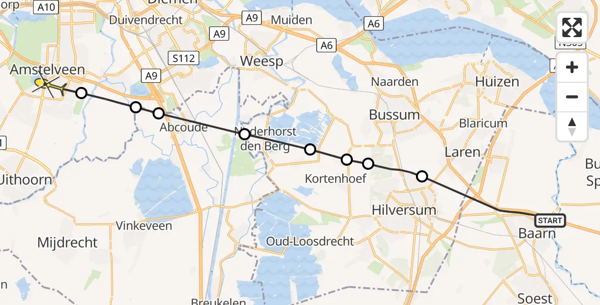 Routekaart van de vlucht: Politieheli naar Amstelveen, Prof. Fockema Andreaelaan