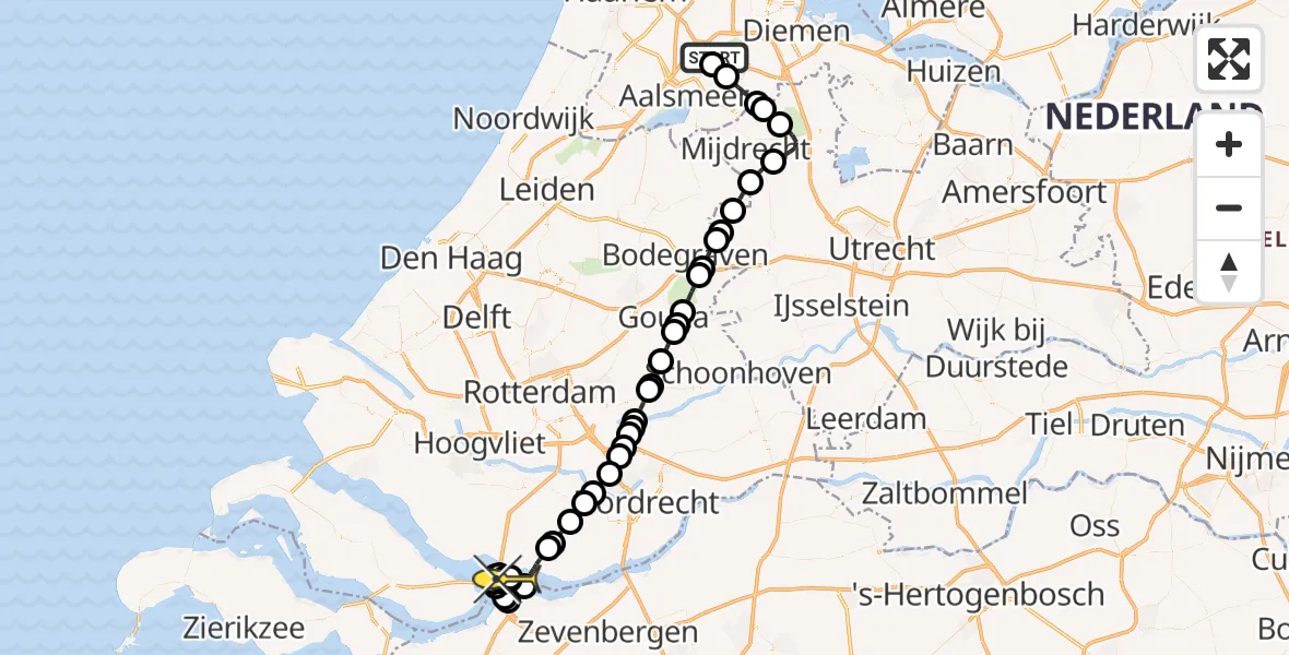 Routekaart van de vlucht: Politieheli naar Willemstad, Thermiekstraat