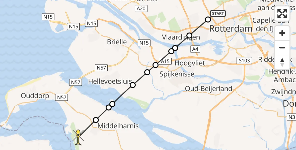 Routekaart van de vlucht: Lifeliner 2 naar Dirksland, Achterdijk