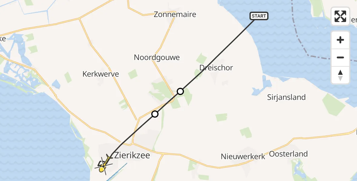 Routekaart van de vlucht: Lifeliner 2 naar Zierikzee, Zorge'sweg