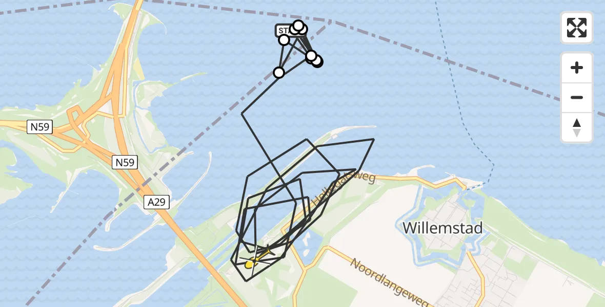 Routekaart van de vlucht: Politiehelikopter naar Willemstad, Volkeraksluizen