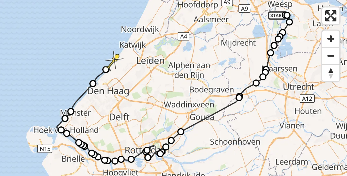 Routekaart van de vlucht: Politieheli naar Wassenaar, Hinderdam