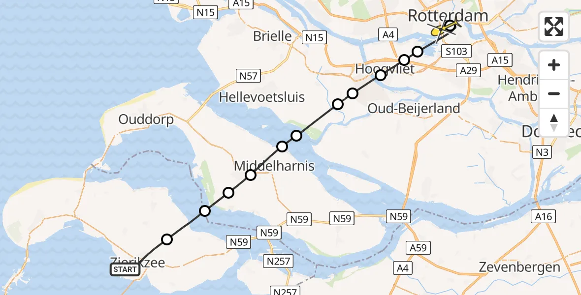 Routekaart van de vlucht: Lifeliner 2 naar Erasmus MC, Havenweg