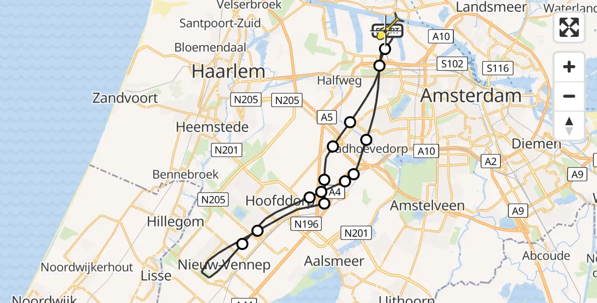 Routekaart van de vlucht: Lifeliner 1 naar Amsterdam Heliport, Australiëhavenweg