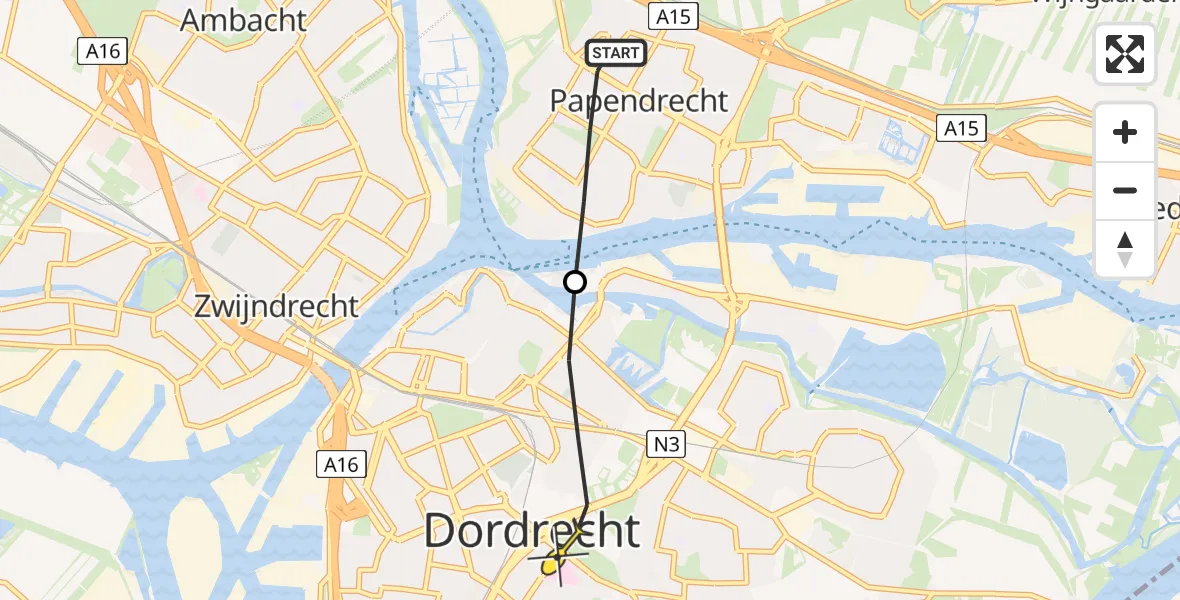 Routekaart van de vlucht: Lifeliner 2 naar Dordrecht, Meentpassage