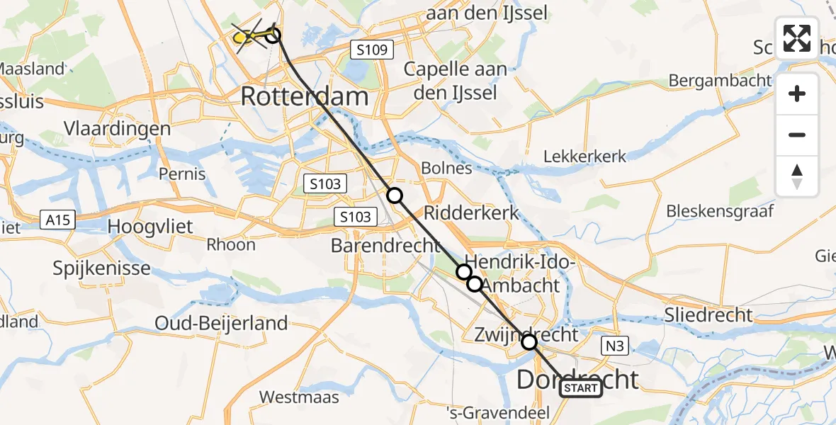 Routekaart van de vlucht: Lifeliner 2 naar Rotterdam The Hague Airport, Matthijs Marisstraat