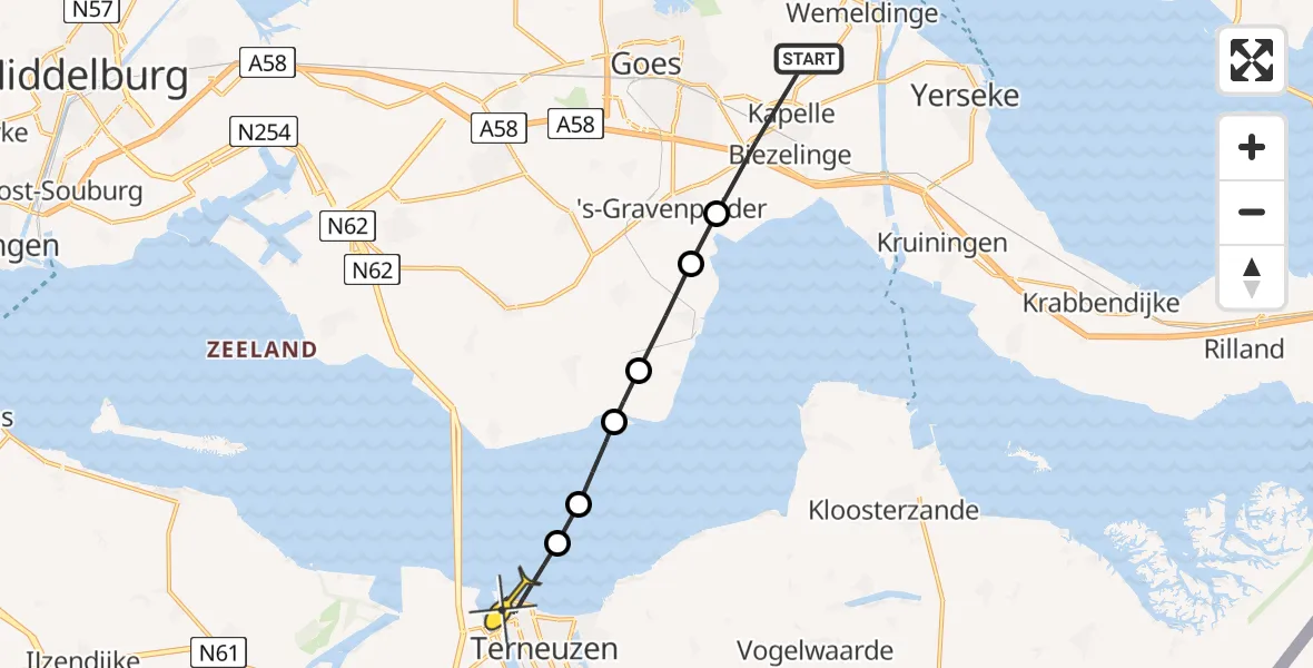 Routekaart van de vlucht: Lifeliner 2 naar Terneuzen, Dijkwelseweg