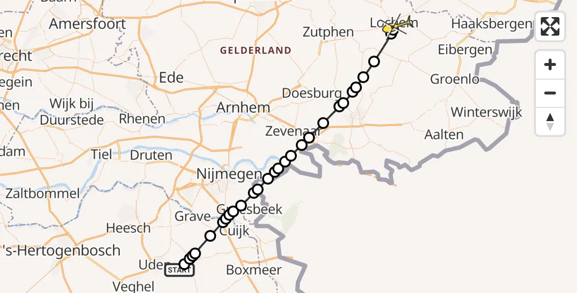 Routekaart van de vlucht: Lifeliner 3 naar Lochem, Zeelandsedijk