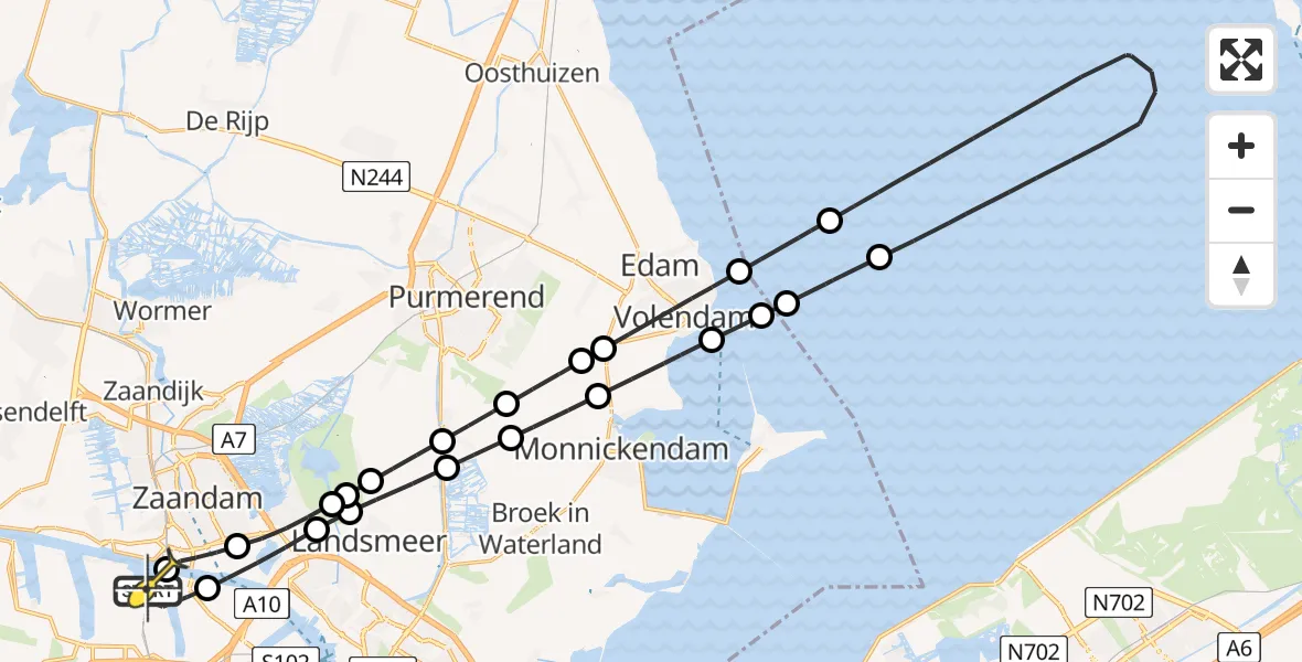 Routekaart van de vlucht: Lifeliner 1 naar Amsterdam Heliport, Kajuitpad