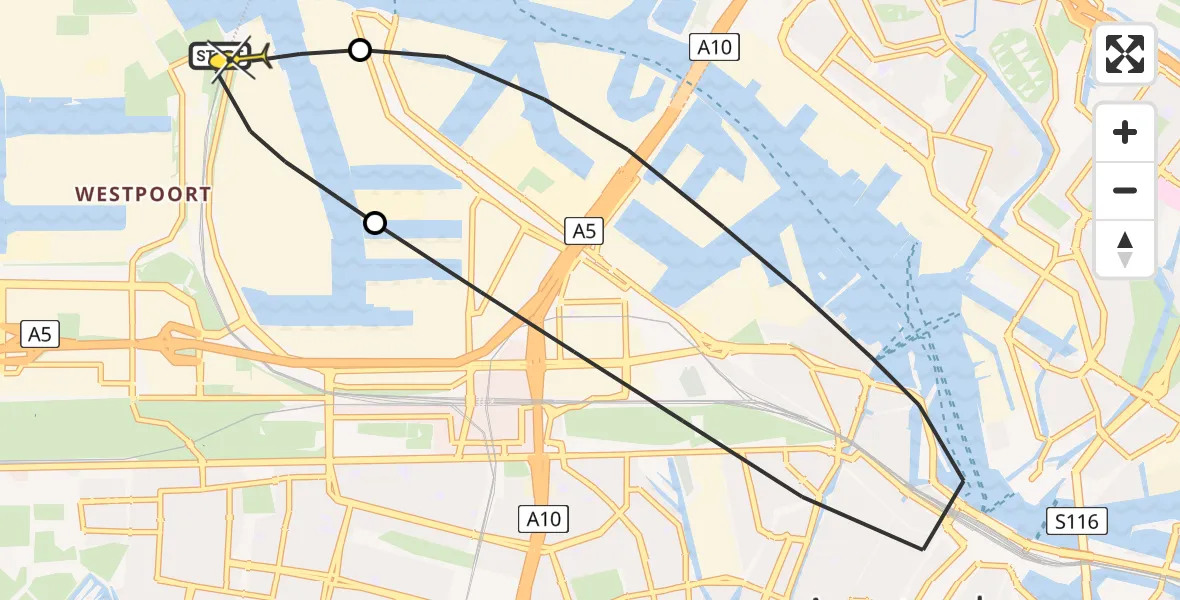 Routekaart van de vlucht: Lifeliner 1 naar Amsterdam Heliport, Maltaweg