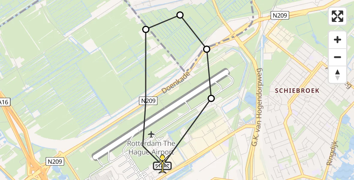 Routekaart van de vlucht: Lifeliner 2 naar Rotterdam The Hague Airport, Oude Bovendijk