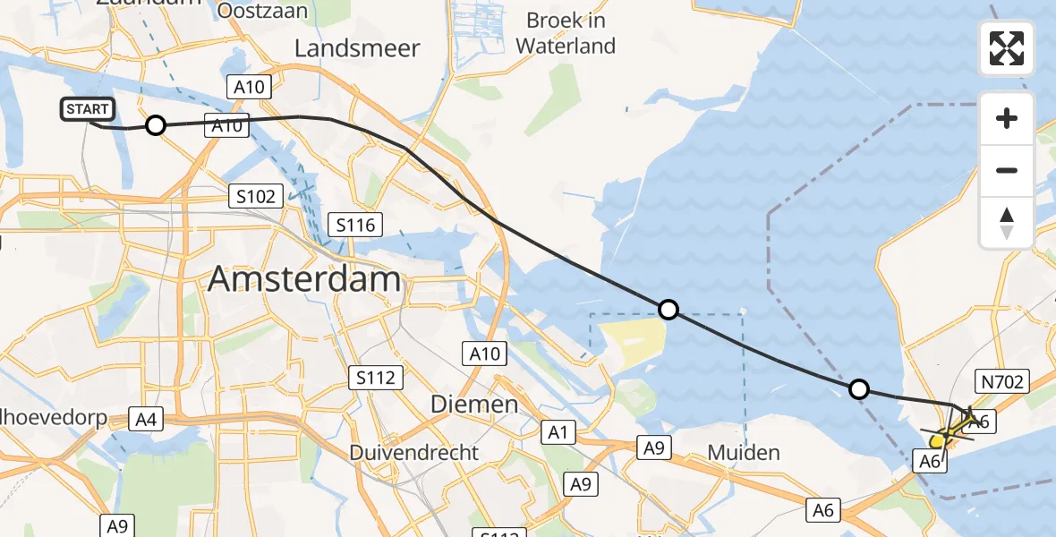 Routekaart van de vlucht: Lifeliner 1 naar Almere, Kompasweg