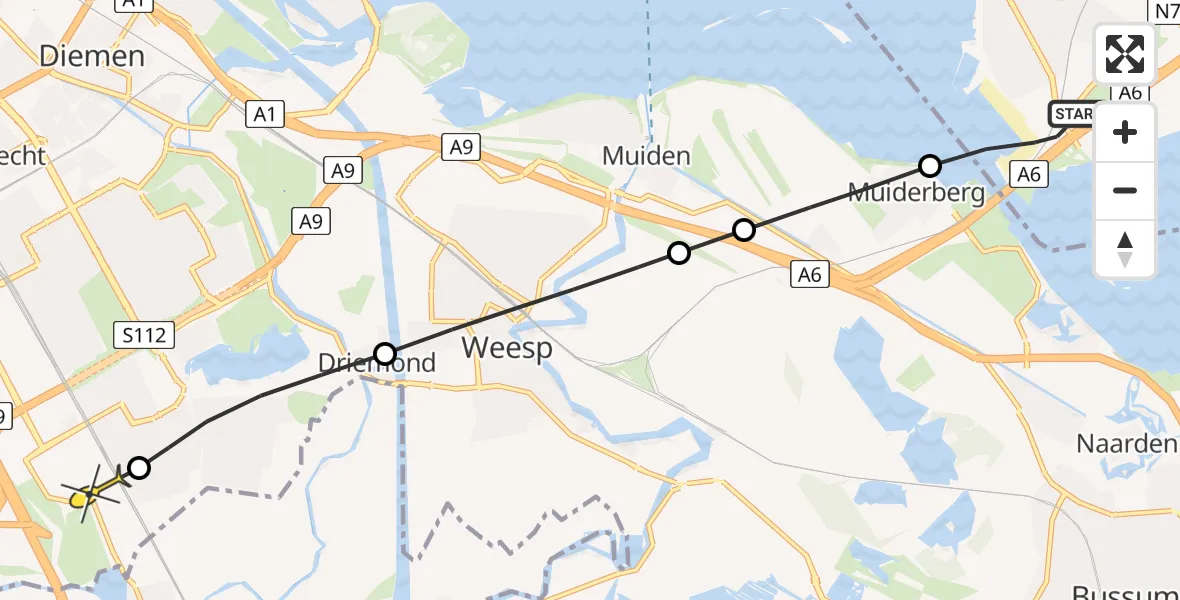 Routekaart van de vlucht: Lifeliner 1 naar Academisch Medisch Centrum (AMC), IJmeer