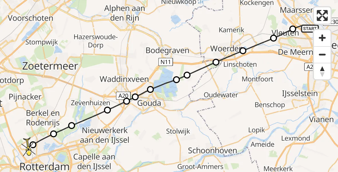 Routekaart van de vlucht: Lifeliner 2 naar Rotterdam The Hague Airport, Atoomweg