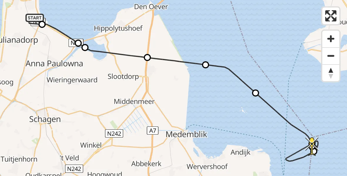 Routekaart van de vlucht: Kustwachthelikopter naar Enkhuizen, Kortevliet