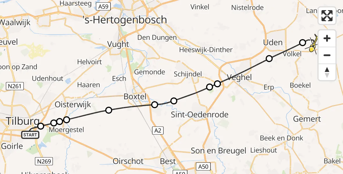 Routekaart van de vlucht: Lifeliner 3 naar Vliegbasis Volkel, Leijpark