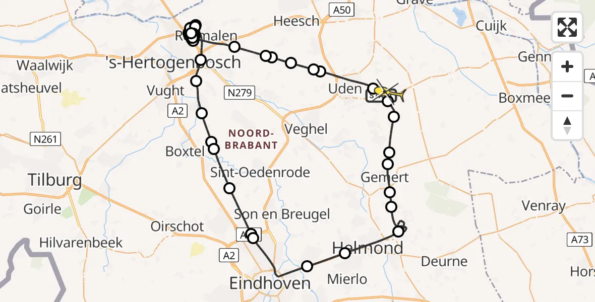 Routekaart van de vlucht: Politieheli naar Vliegbasis Volkel, Osseweg