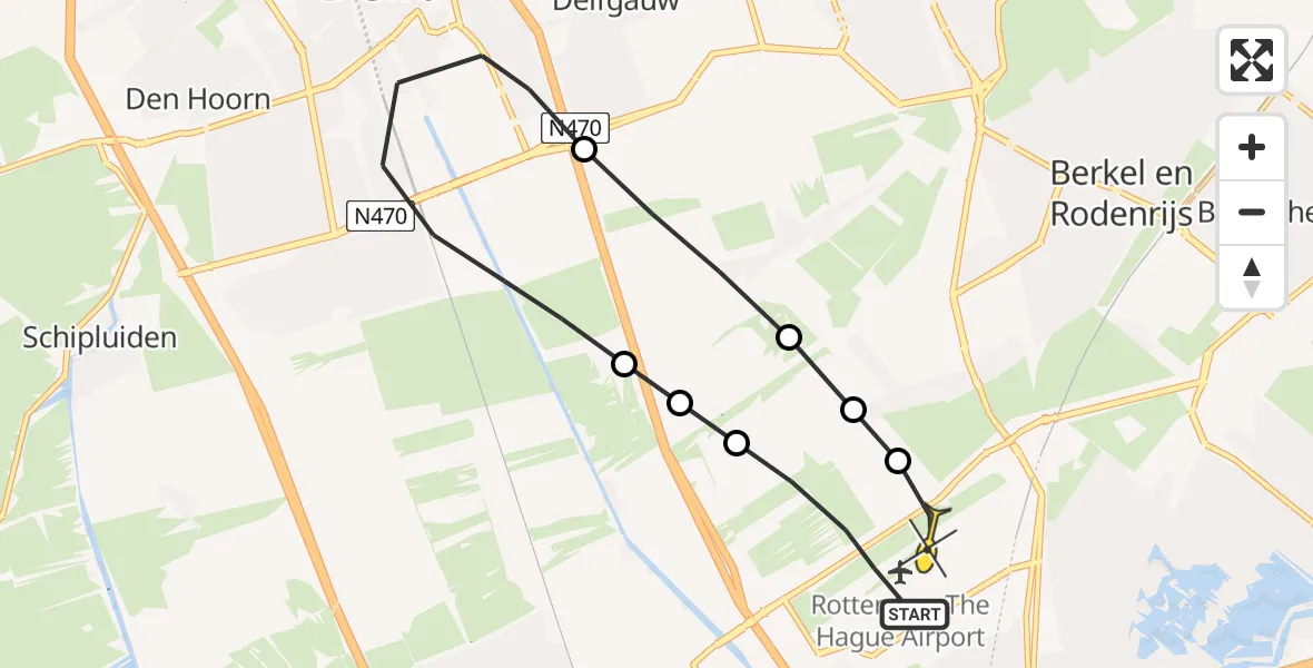 Routekaart van de vlucht: Lifeliner 2 naar Rotterdam The Hague Airport, Schoemakerstraat