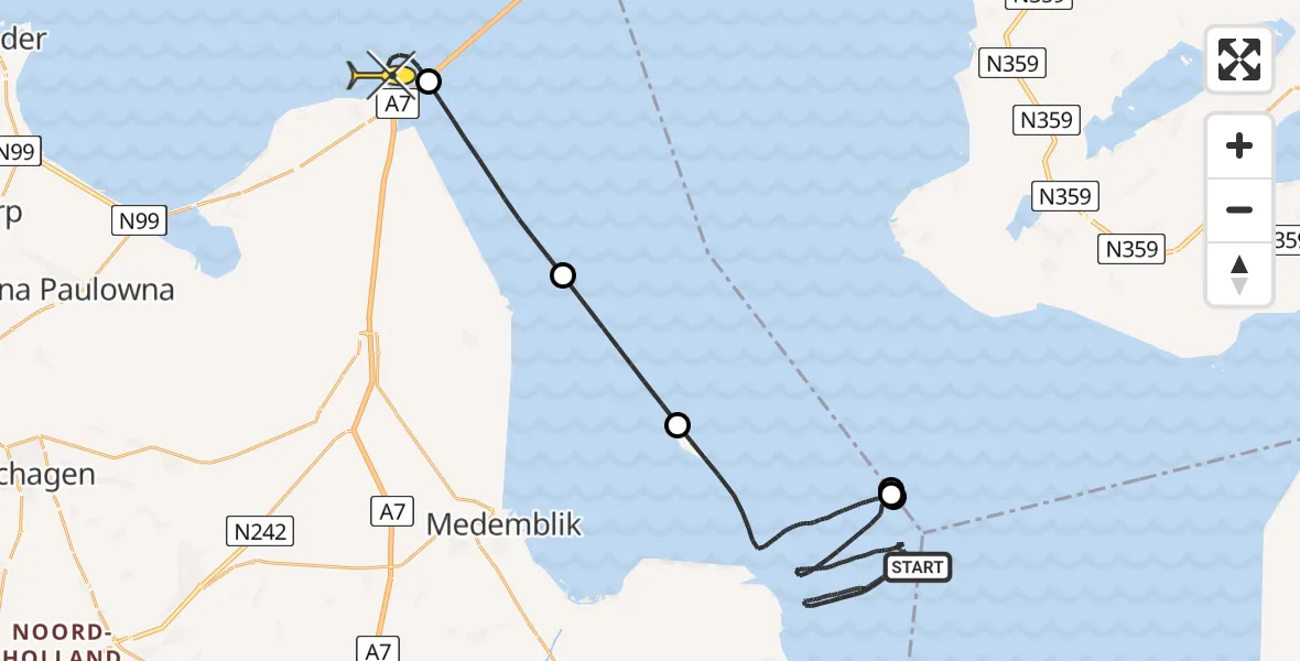 Routekaart van de vlucht: Kustwachthelikopter naar Den Oever, Dokweg