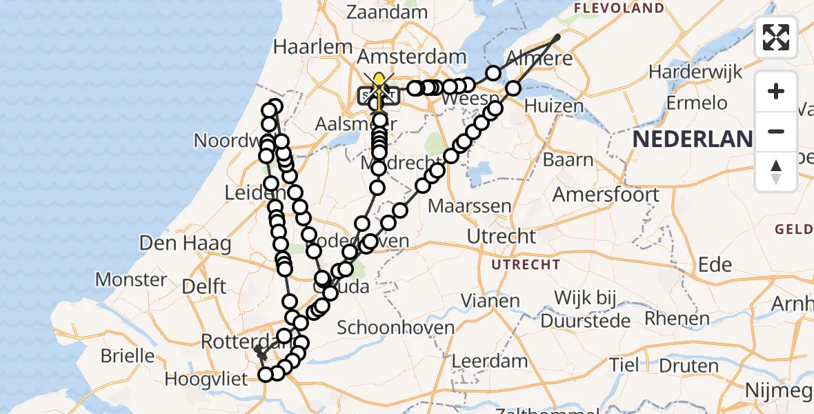 Routekaart van de vlucht: Politieheli naar Schiphol, Mr. Jac. Takkade