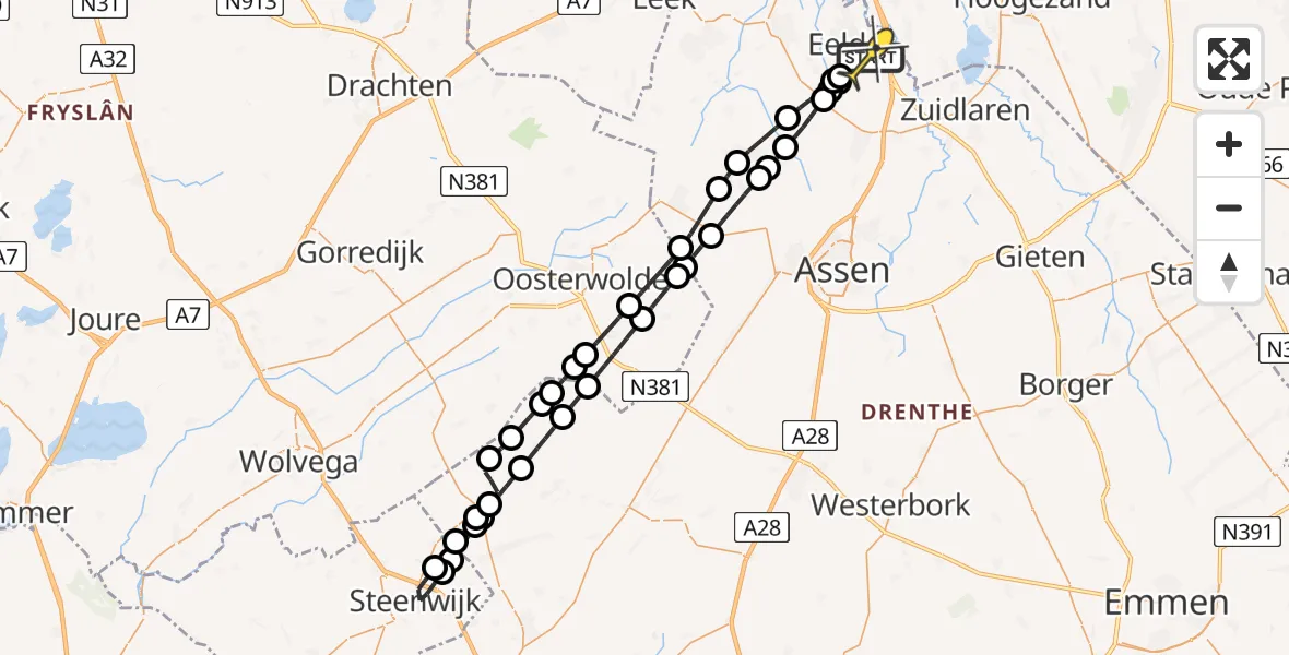 Routekaart van de vlucht: Lifeliner 4 naar Groningen Airport Eelde, Lugtenbergerweg