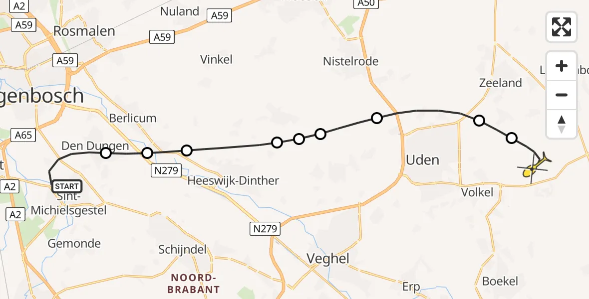 Routekaart van de vlucht: Lifeliner 3 naar Vliegbasis Volkel, Dooibroek