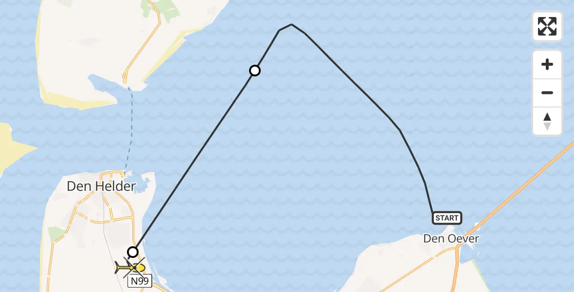Routekaart van de vlucht: Kustwachthelikopter naar Vliegveld De Kooy, Dokweg
