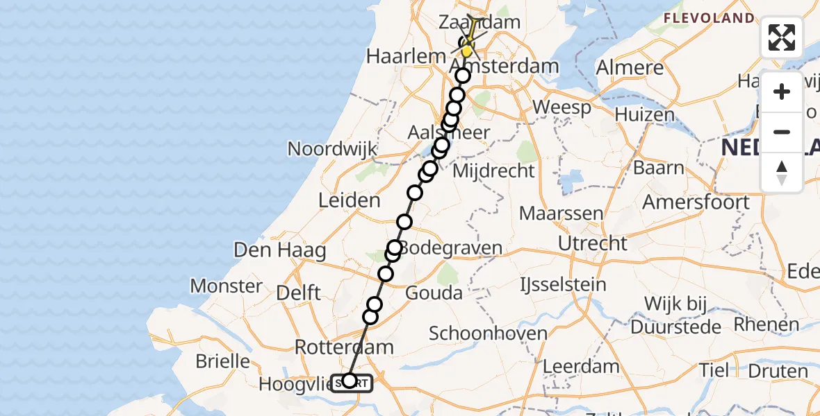 Routekaart van de vlucht: Lifeliner 1 naar Amsterdam Heliport, Buurkamp