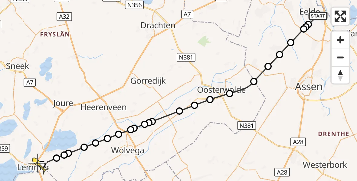 Routekaart van de vlucht: Lifeliner 4 naar Lemmer, Lugtenbergerweg