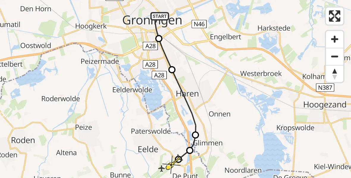 Routekaart van de vlucht: Lifeliner 4 naar Groningen Airport Eelde, Zuiderpark