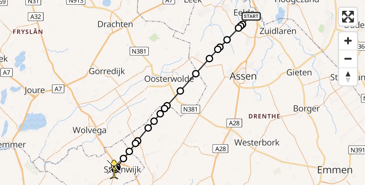 Routekaart van de vlucht: Lifeliner 4 naar Tuk, Moespot