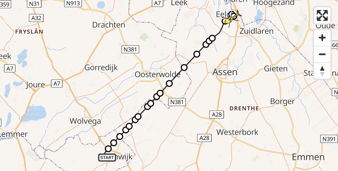 Routekaart van de vlucht: Lifeliner 4 naar Groningen Airport Eelde, Oldemarktseweg