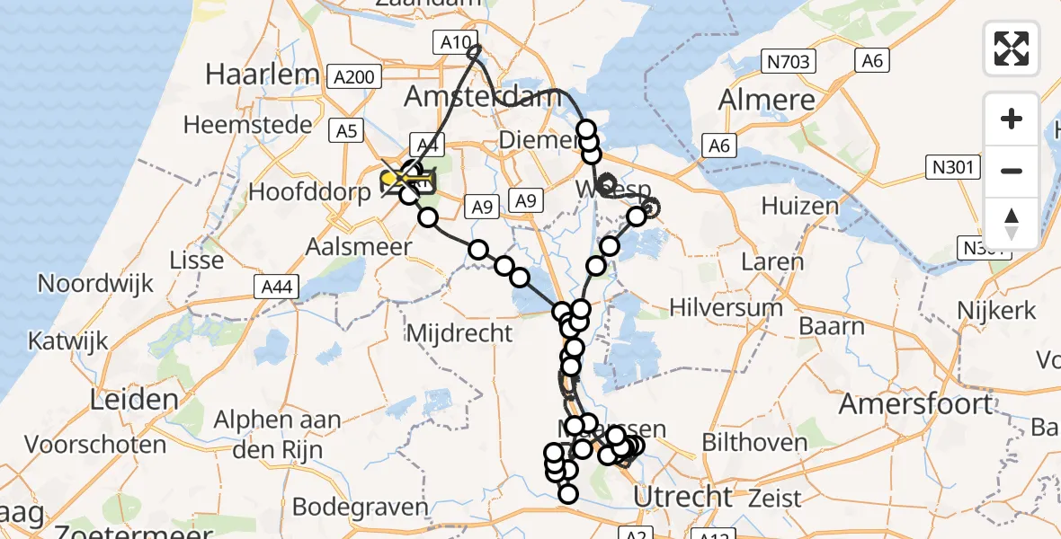 Routekaart van de vlucht: Politieheli naar Schiphol, Halim P.K. straat