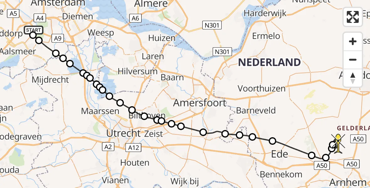 Routekaart van de vlucht: Politieheli naar Vliegbasis Deelen, Mr. Jac. Takkade