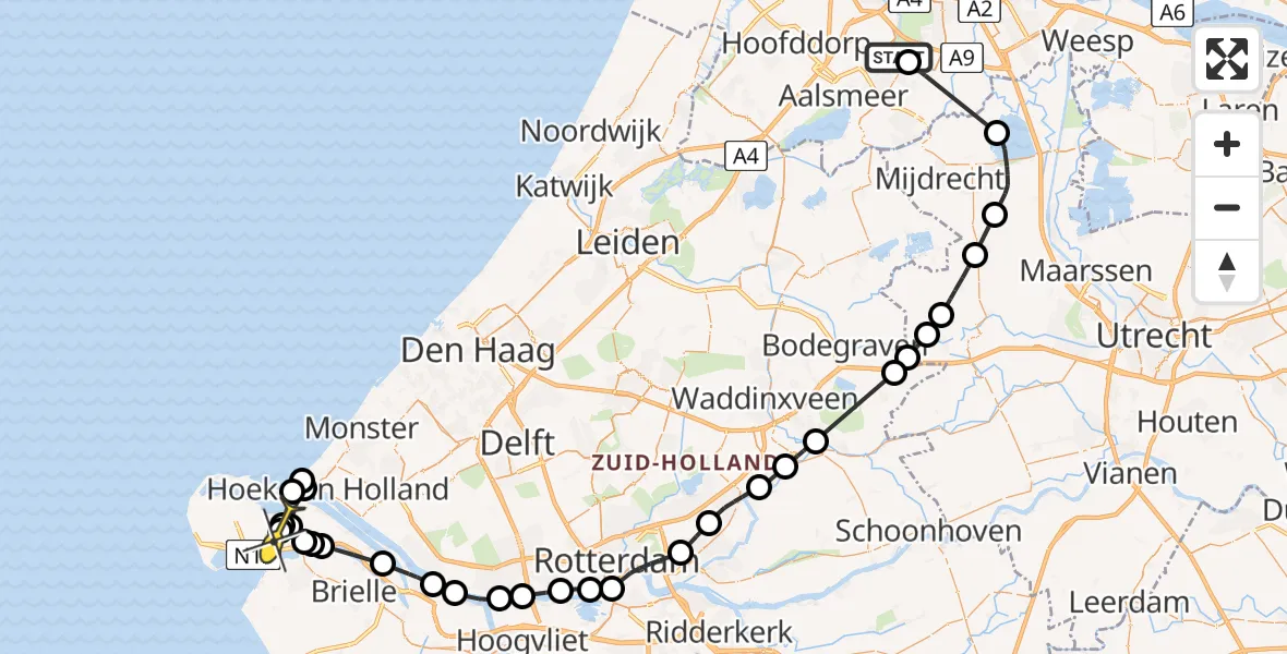 Routekaart van de vlucht: Politieheli naar Maasvlakte, Scherpenhof