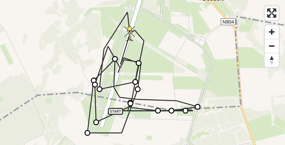 Routekaart van de vlucht: Politieheli naar Vliegbasis Deelen, Deelenseweg