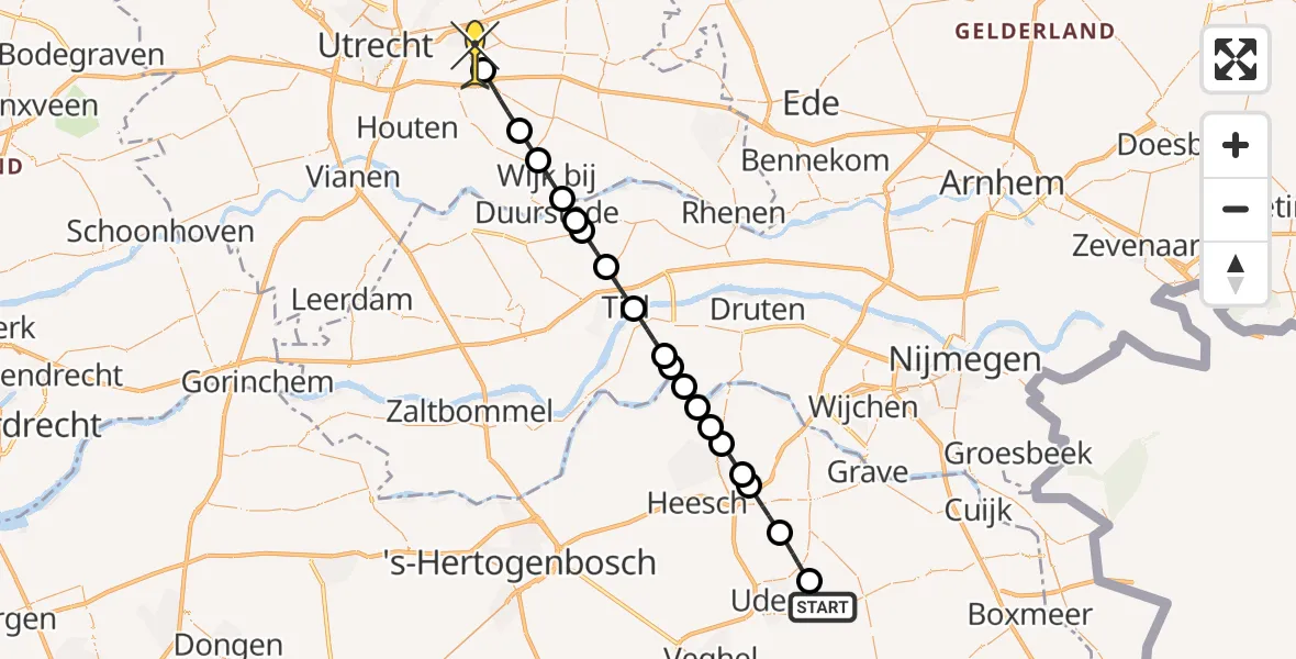 Routekaart van de vlucht: Lifeliner 3 naar Zeist, De Bunders