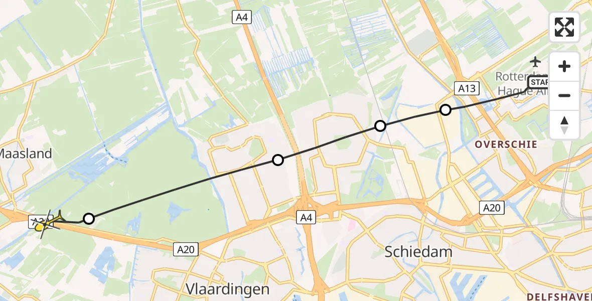 Routekaart van de vlucht: Lifeliner 2 naar Maasland, Rotterdam Airportbaan