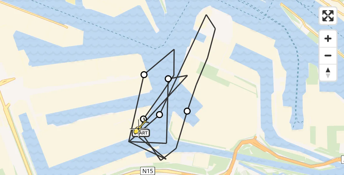 Routekaart van de vlucht: Politieheli naar Maasvlakte, Yorkhaven