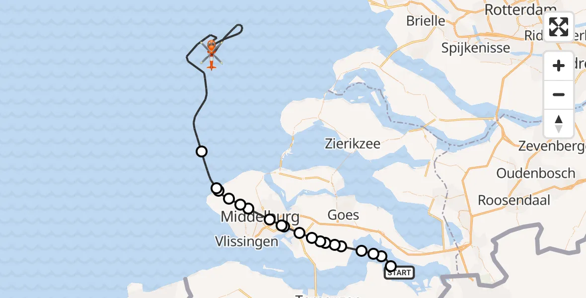 Vluchtroute Kustwachthelikopter Kloosterzande - , 22 augustus 2024, 09:10