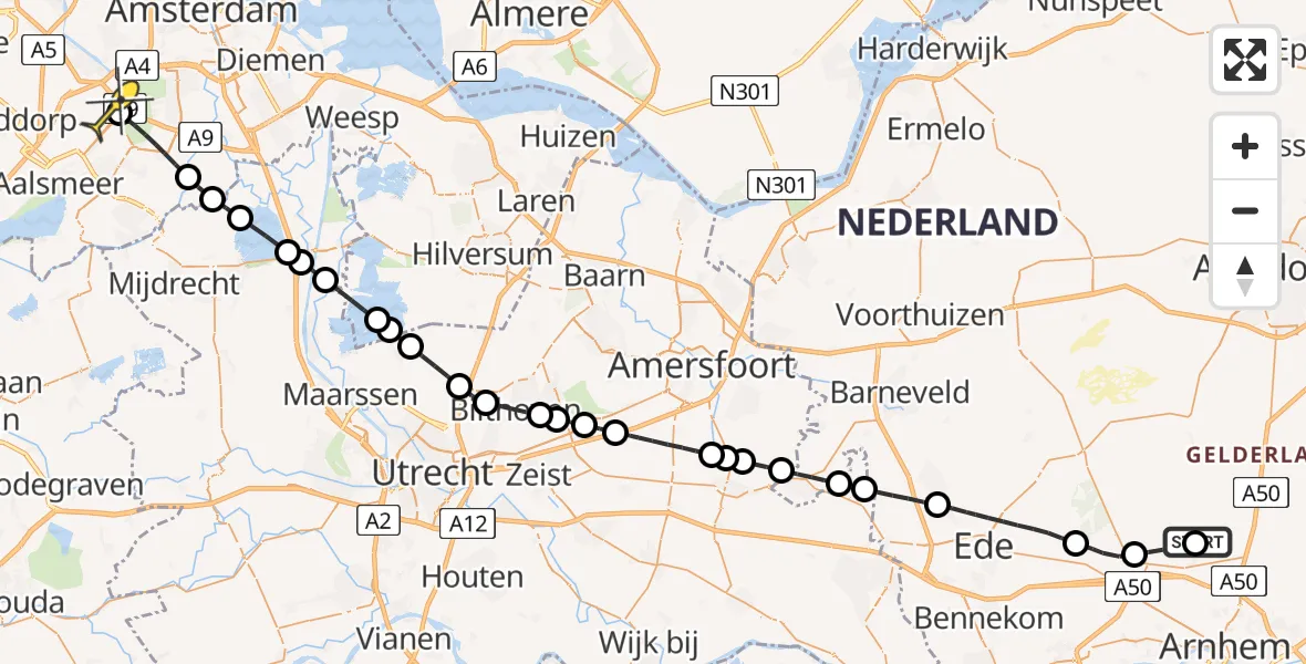 Routekaart van de vlucht: Politieheli naar Schiphol, Rolbaan