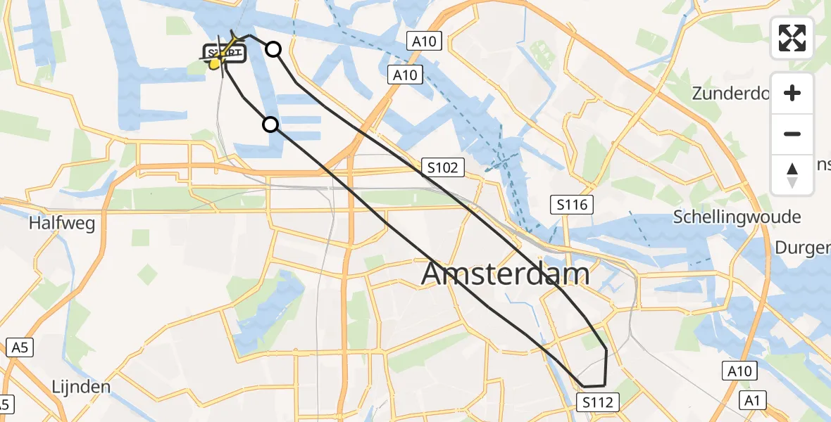 Routekaart van de vlucht: Lifeliner 1 naar Amsterdam Heliport, Maltaweg