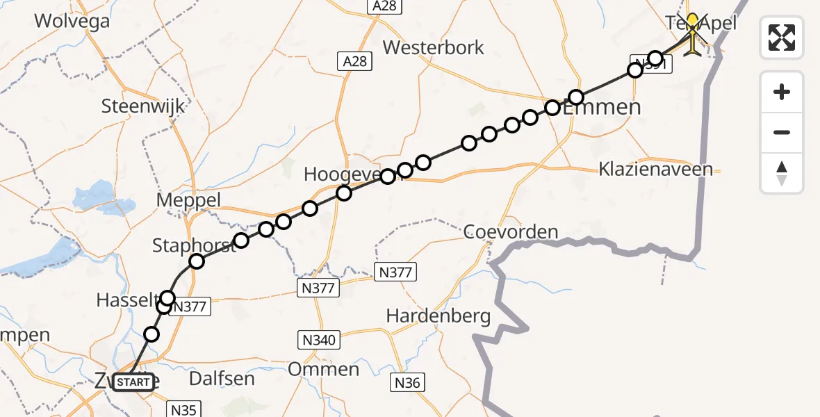 Routekaart van de vlucht: Lifeliner 4 naar Roswinkel, Menno van Coehoornsingel