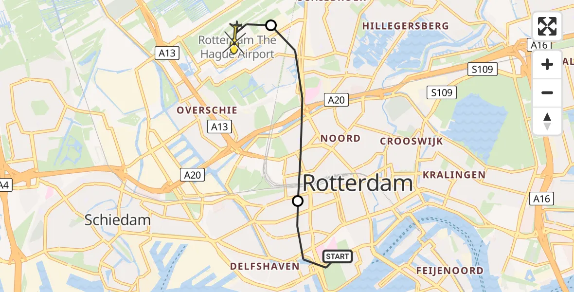 Routekaart van de vlucht: Lifeliner 2 naar Rotterdam The Hague Airport, Schietbaanlaan