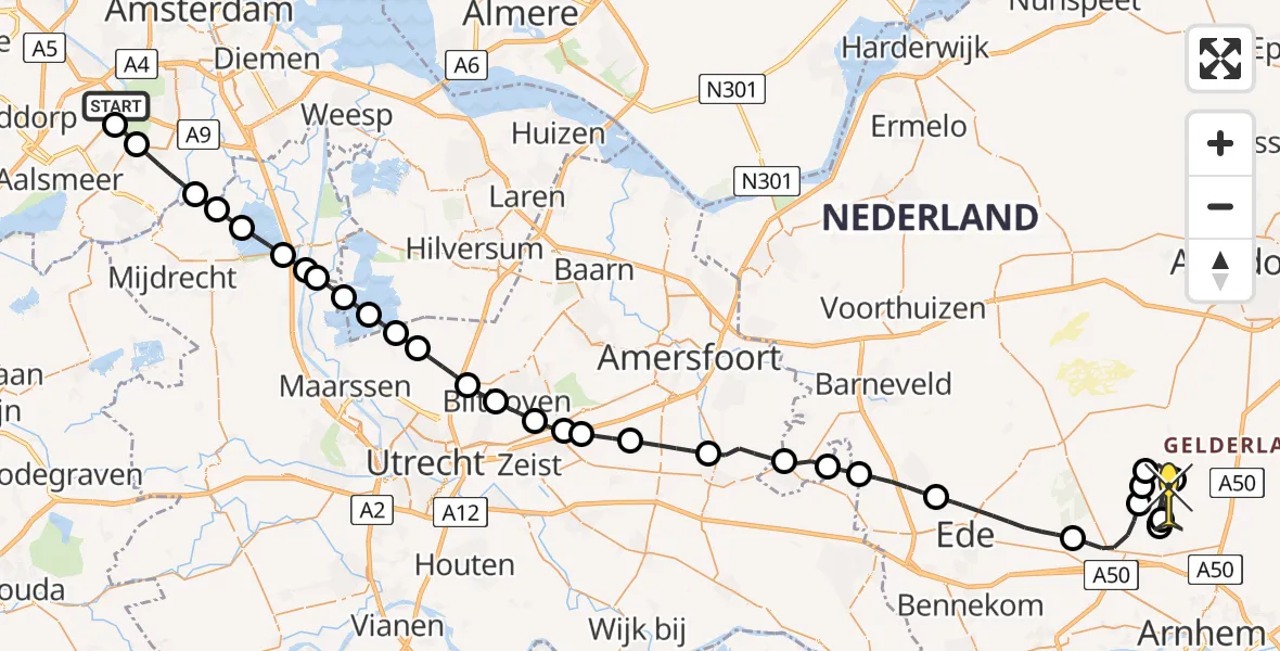 Routekaart van de vlucht: Politieheli naar Vliegbasis Deelen, Van Weerden-Poelmanweg