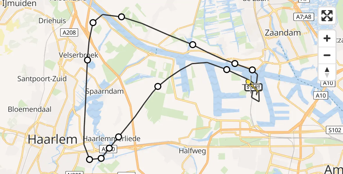 Routekaart van de vlucht: Lifeliner 1 naar Amsterdam Heliport, Maltaweg