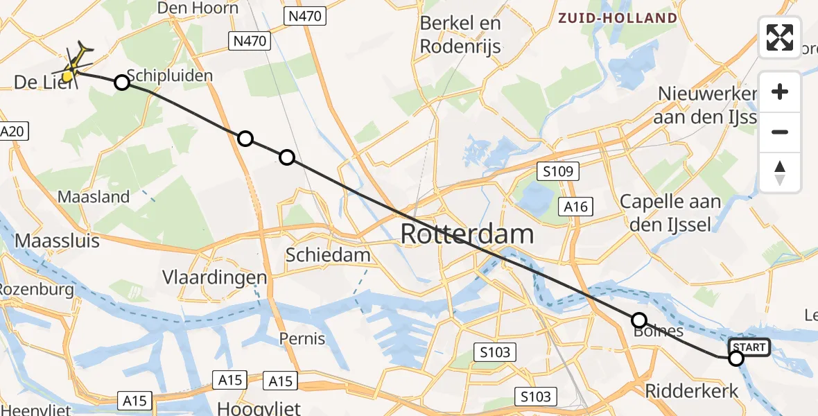 Routekaart van de vlucht: Lifeliner 2 naar De Lier, Ringdijk